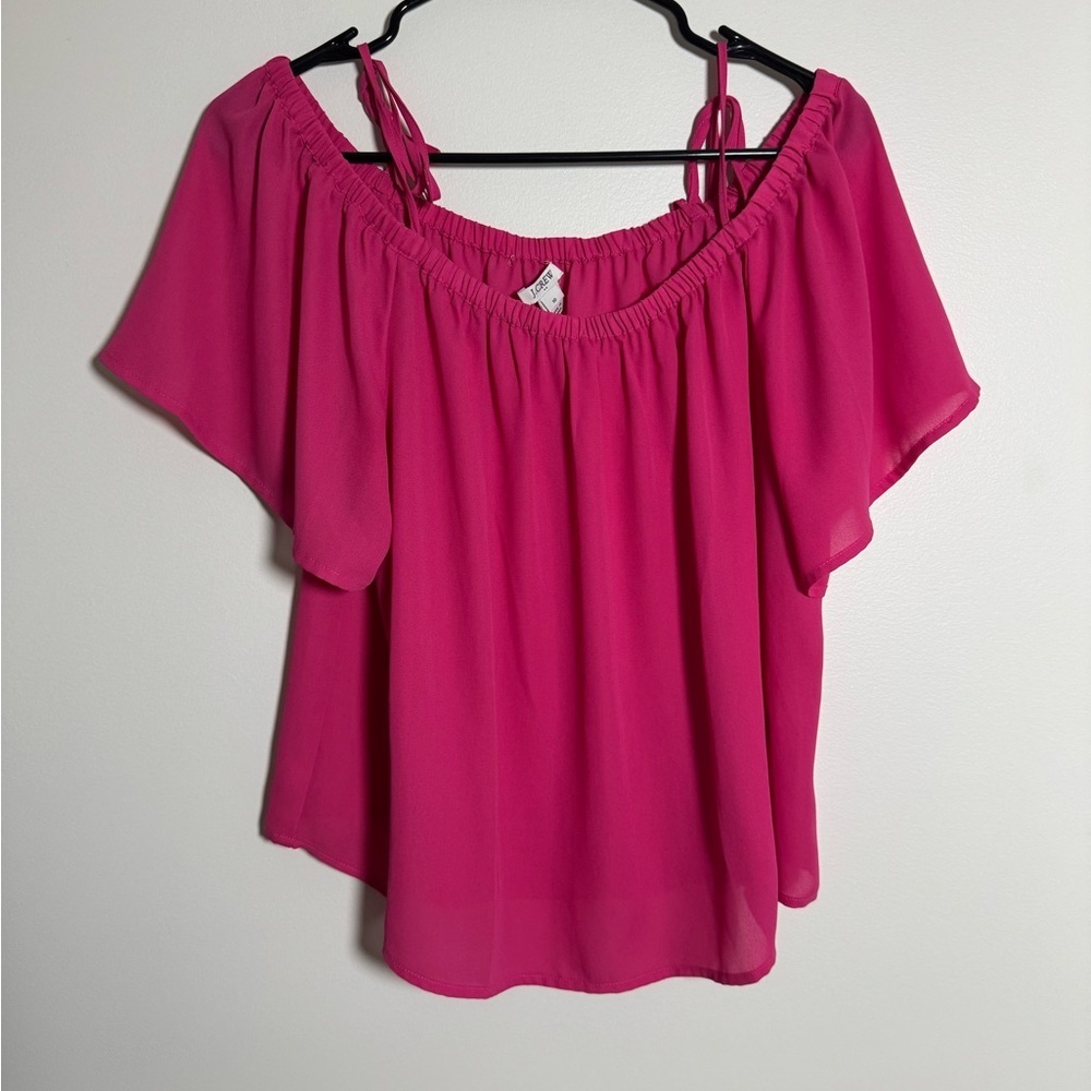 J.Crew Pink Off Shoulder Blouse Tassel Tie Top Women’s Size 10